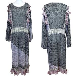 Diane Freis, Women’s Vintage Floral Midi Dress, Ruffle, Black One-Size / X-Large